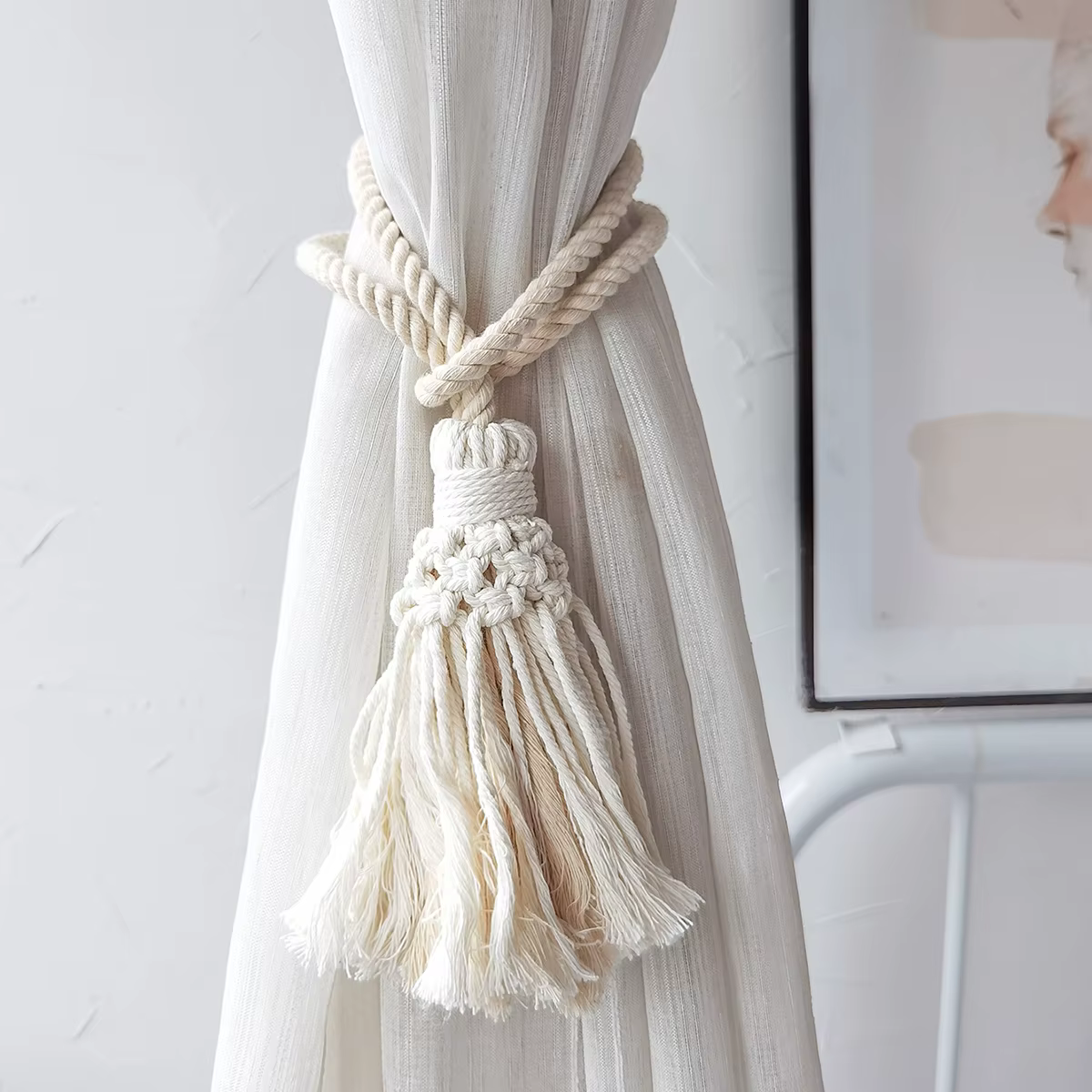 Embrasses de rideaux en macramé, style Boho, corde, cravate au dos, rideaux tissés décoratifs, décor