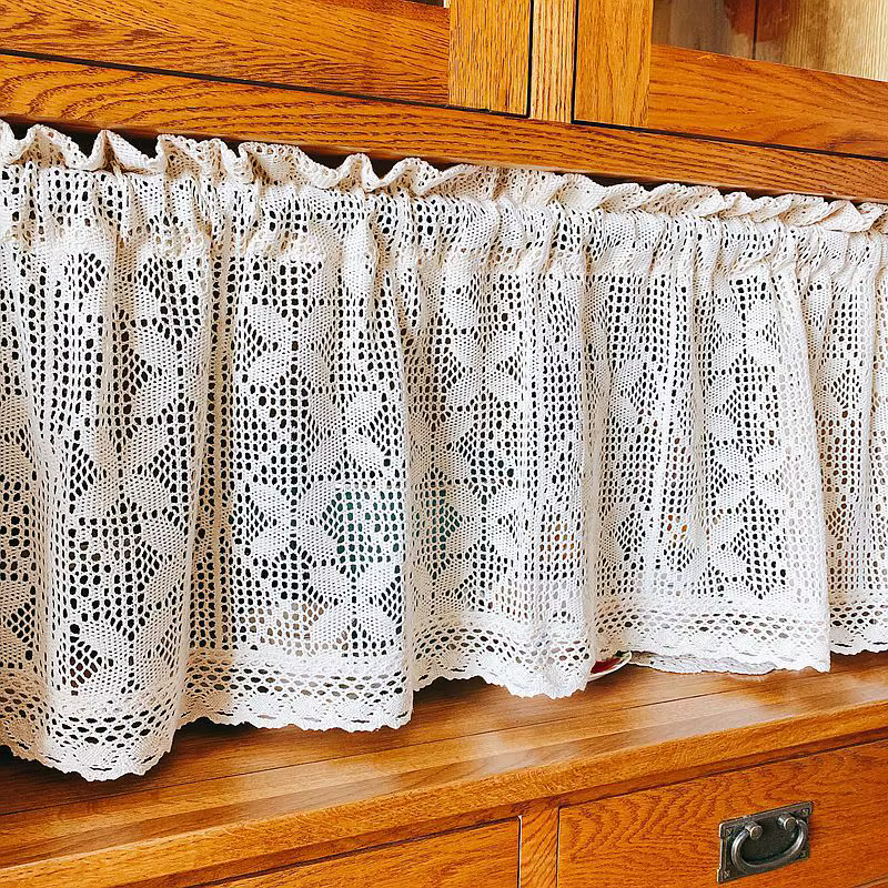 Rideau demi-fenêtre en fil de coton rustique, rideau court au Crochet pour cuisine, couverture d'arm