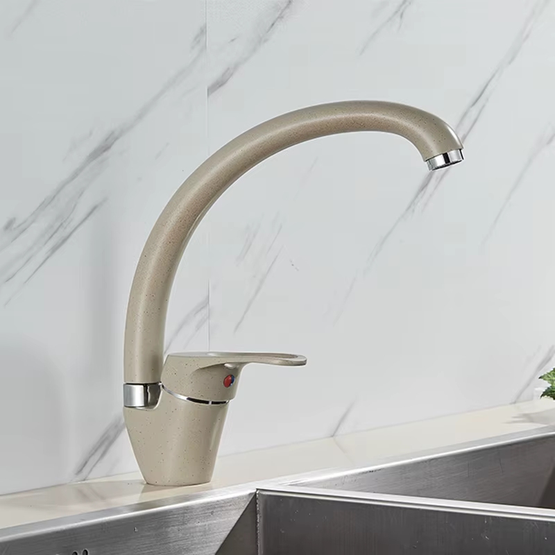 Robinet de cuisine de salle de bains blanc avec points, robinet contemporain mitigeur chaud et froid