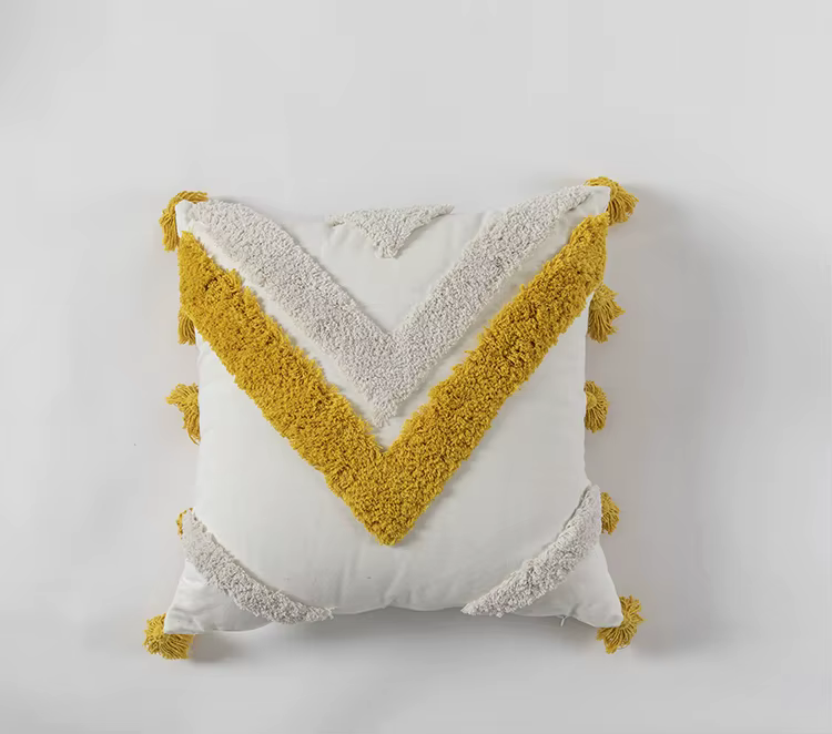 Juste de coussin de style marocain, taie d'oreiller abstraite, zigzag, pompons, frange, carré, recta