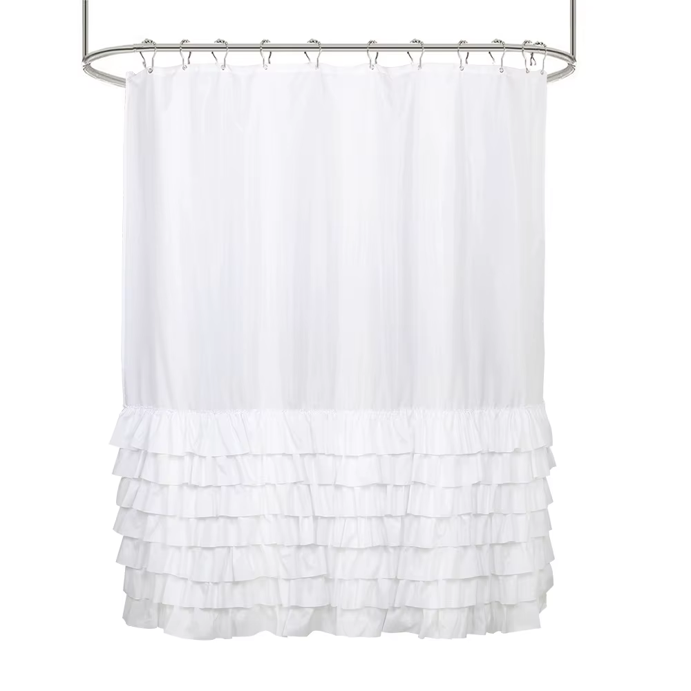 Rideau de douche à volants en dentelle blanche, décoration d'intérieur, imperméable, polyester, acce
