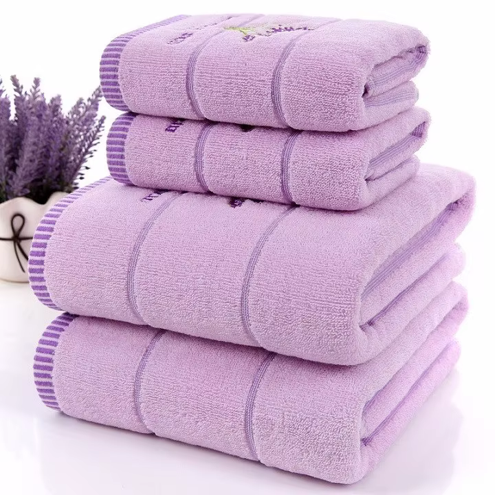 Ensemble de serviettes en coton éponge, petite serviette pour le visage, violet lavande et blanc, se
