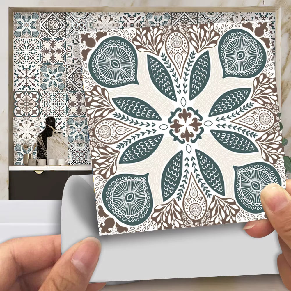 Film autocollant mural à Surface mate bleu et gris, 10 pièces, pour carrelage/sol dans la cuisine, d