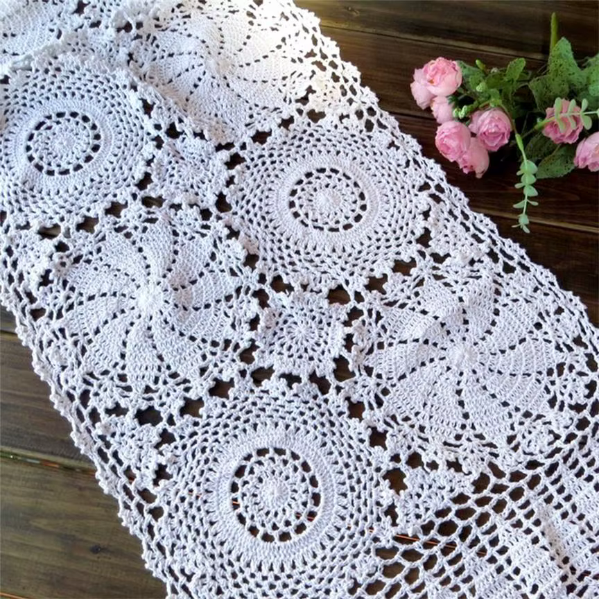 Nappe en Coton Crocheté à la Main, Chemin de Table Utilisé pour la Décoration, Rideau de Table, 1 Pi