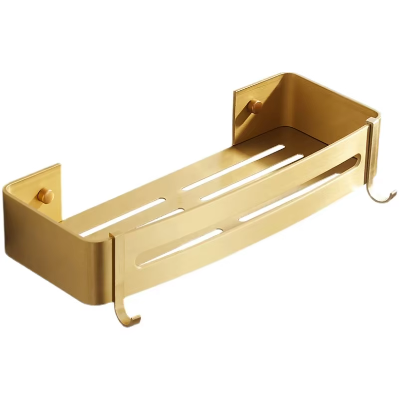 Étagère d'angle murale pour salle de bain, en aluminium brossé doré, pour douche, porte-shampooing, 