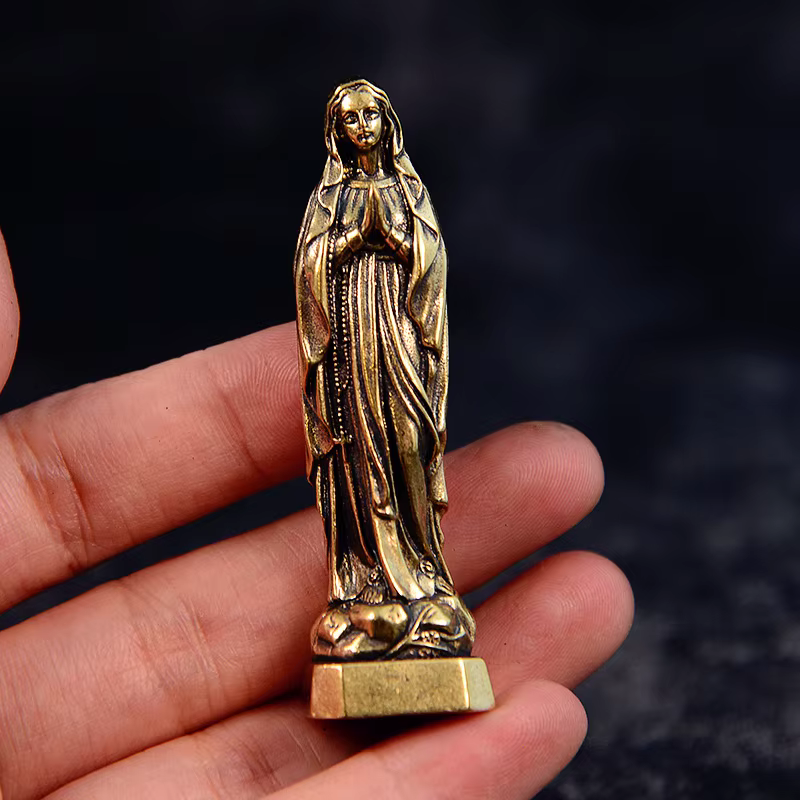 Figurines de la vierge marie en laiton, Mini Sculpture Portable de Style Vintage religieuse de la sa