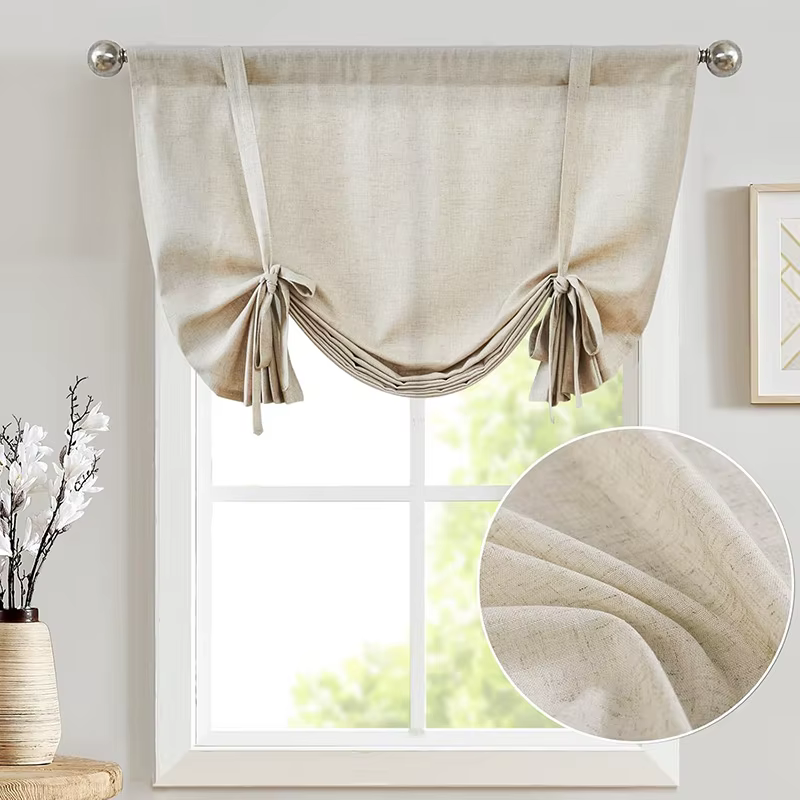 Rideau de fenêtre en coton et lin, 1 panneau, cantonnière à nouer réglable pour salon, salle de bain