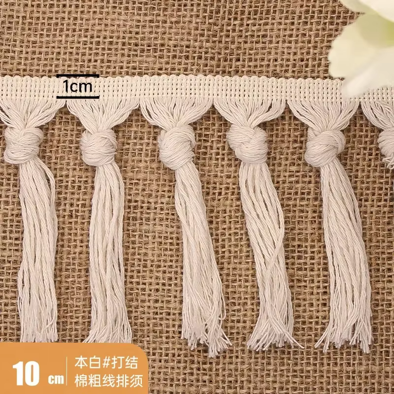 Franges nouées à la main pour rideaux, 100% coton, tapis de barbe, textile de maison, vêtements déco