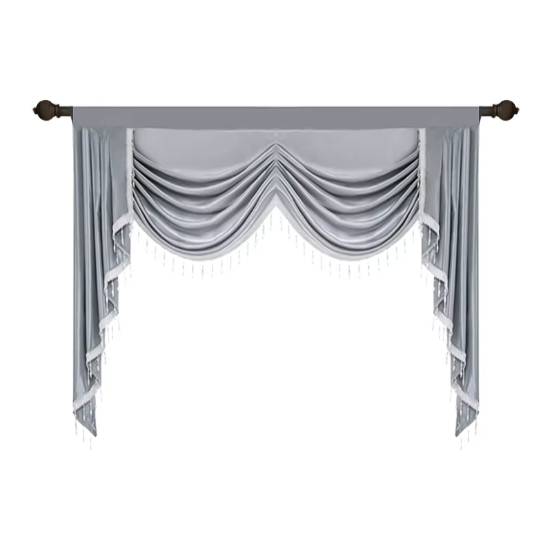 Rideau de cantonnière de vague avec bord de gland, style européen de luxe élégant, salon, chambre à 