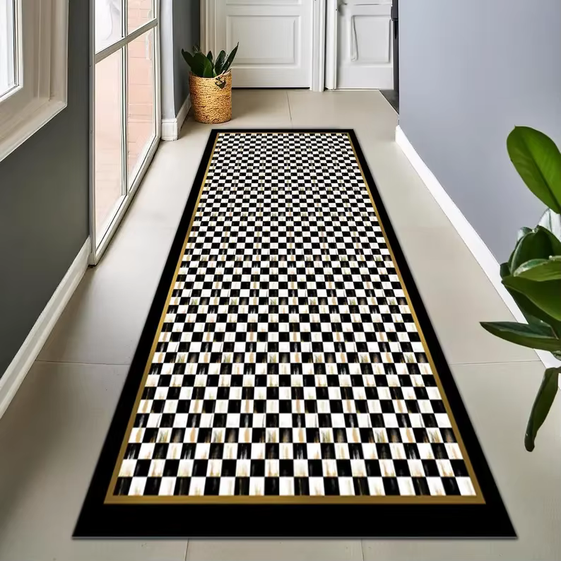 Tapis de couloir à rayures noires et blanches, tapis de chambre à coucher, couverture de lit, tapis 