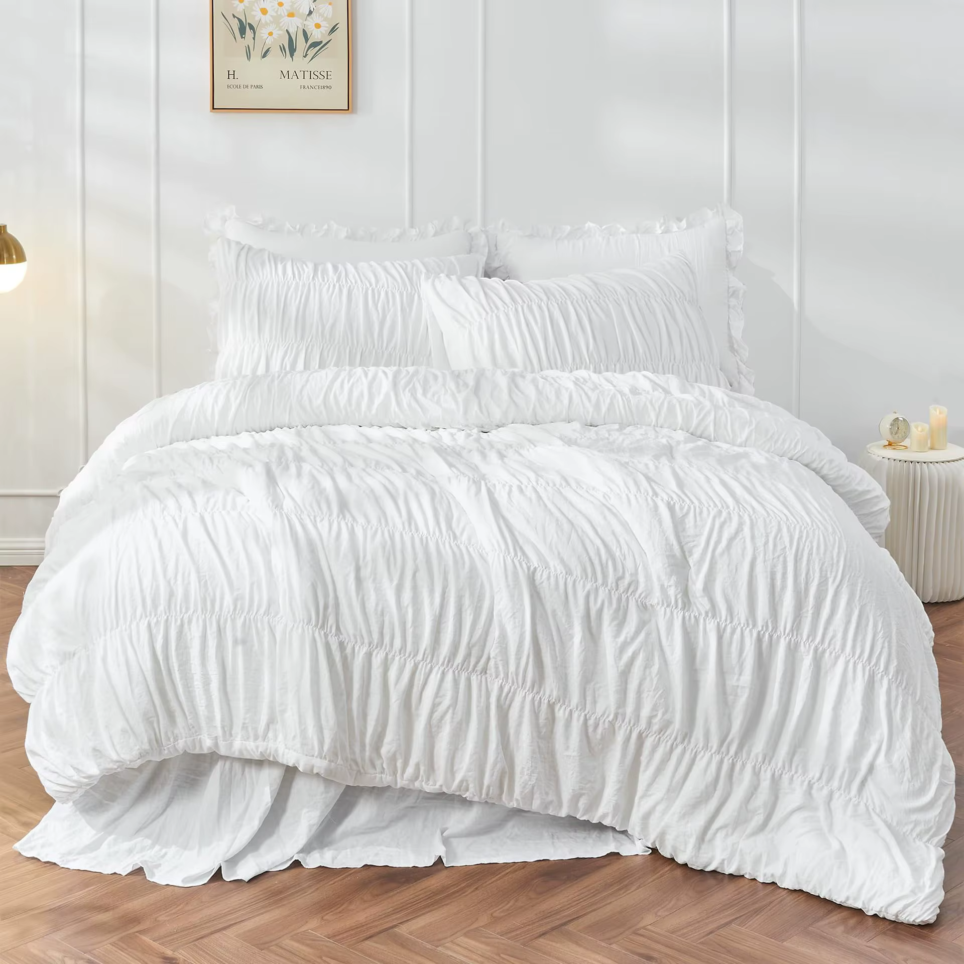 Parure de lit bohème froissée moelleuse, ensemble de literie toutes saisons avec housse de couette e