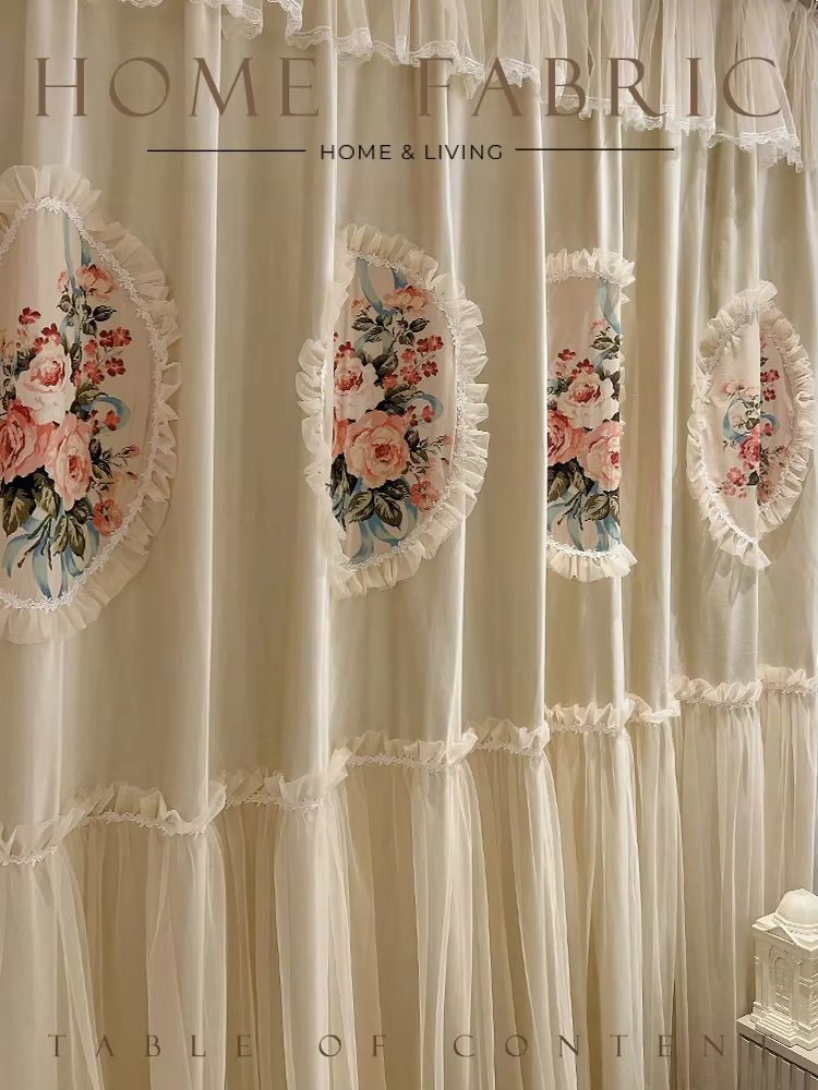 Rideaux de fenêtre en tulle brodé européen, pastorale romantique française, crème, princesse, dentel