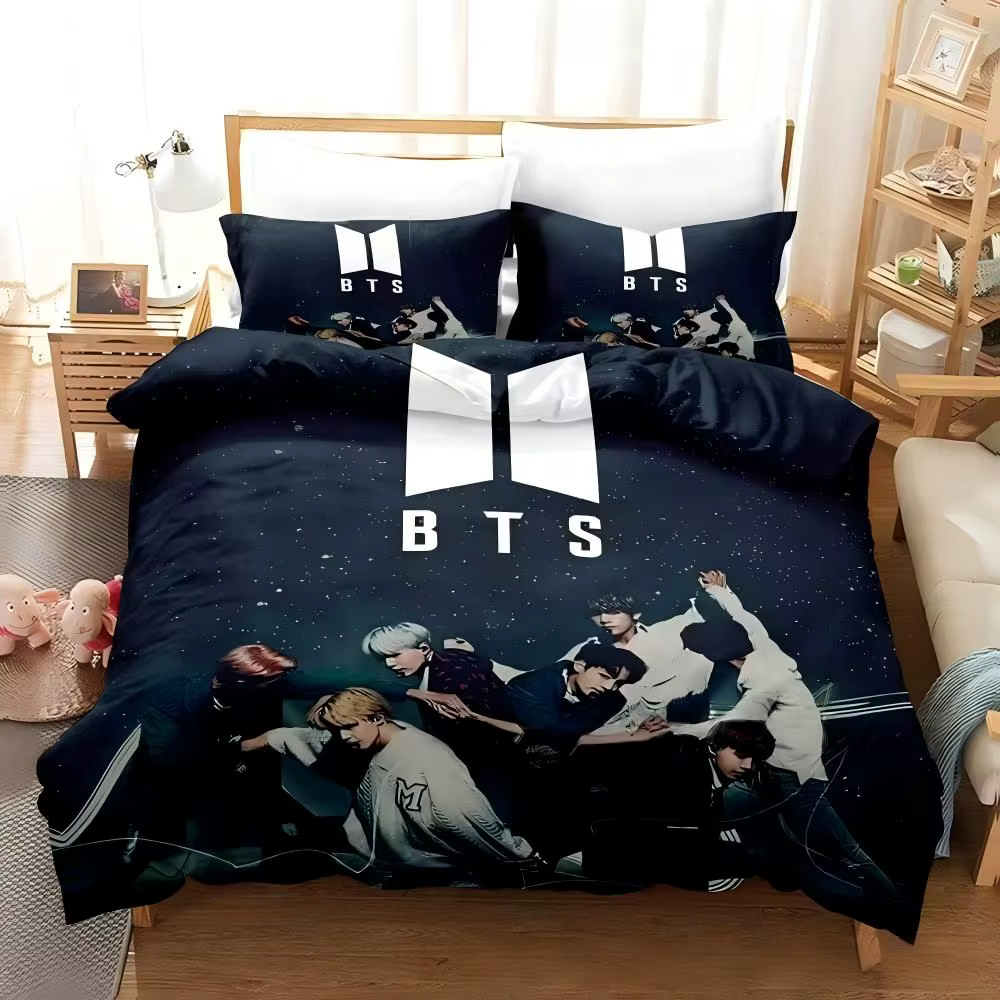 Ensemble de literie BTS BT21 3 pièces, housse de couette, taie d'oreiller et drap Kpop BTS, style co