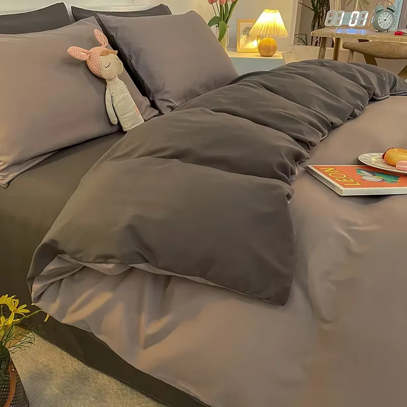 Housse de couette unie double/grand lit, anti-acariens, durable, simple et résistante (sans taie d'o