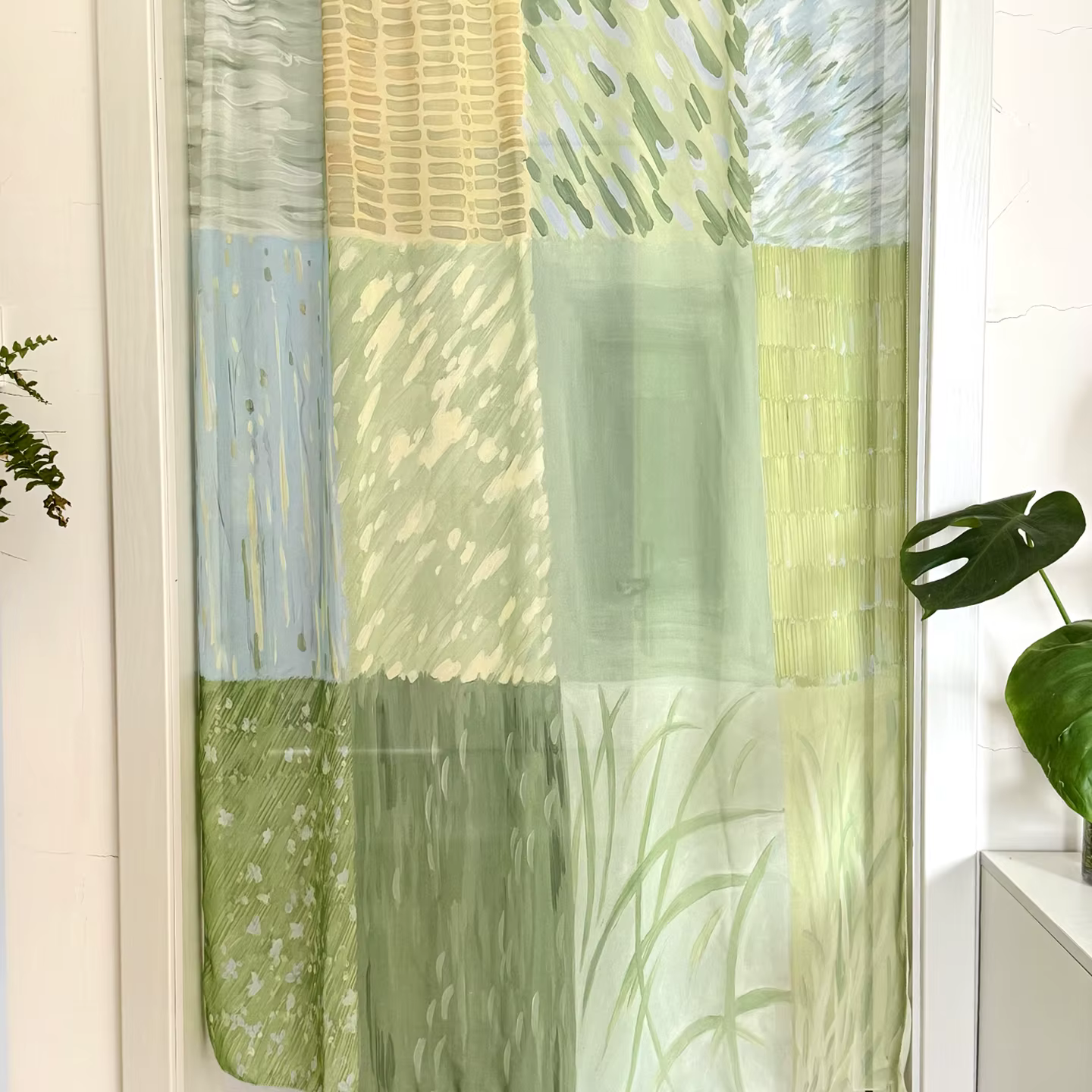 Rideaux translucides d'été en mousseline de soie, rideaux de fenêtre verts, rideaux flottants, tissu