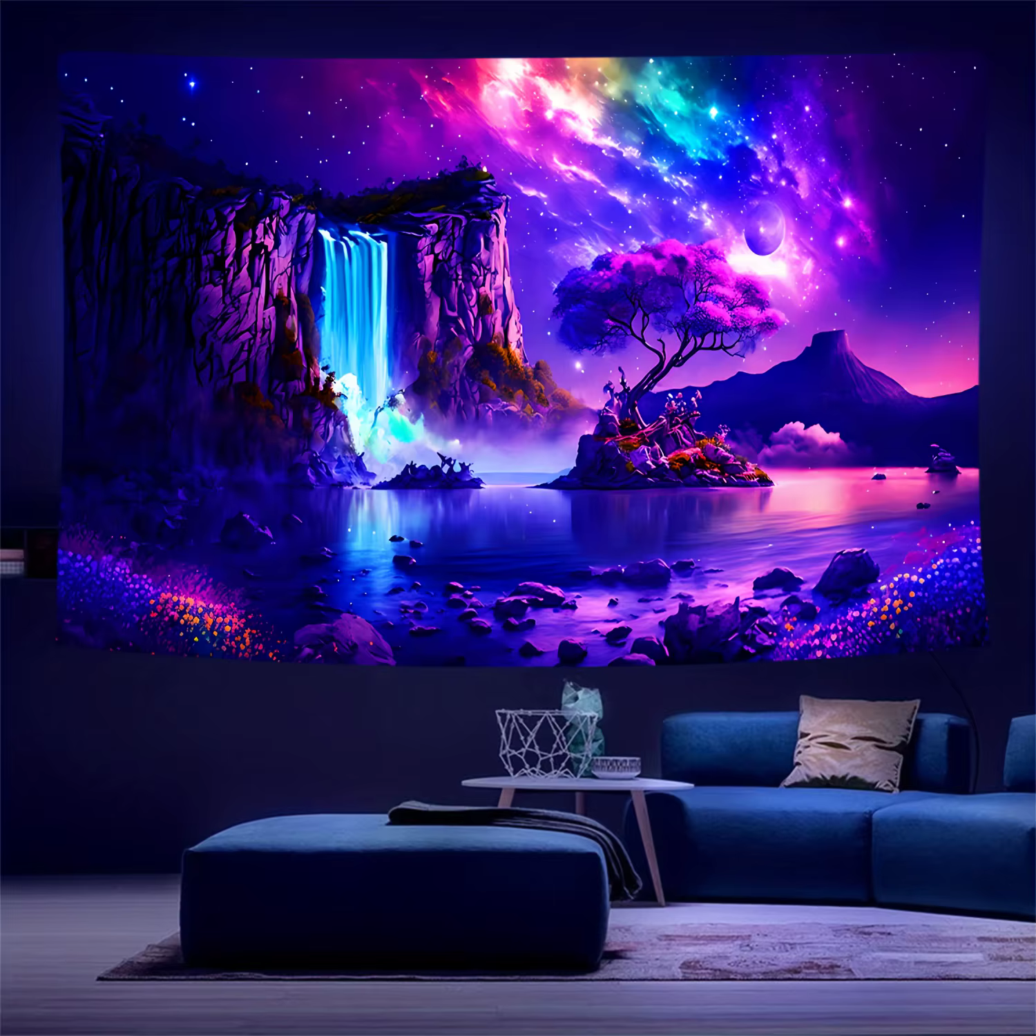 Tapisserie murale esthétique VIKAMA, ciel étoilé de rêve, fluorescent aux ultraviolets, décoration d
