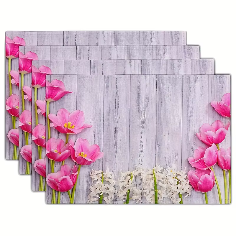 Napperons à motif Floral, 4 pièces, ensemble de serviettes de Table à thème d'été, planches en bois 