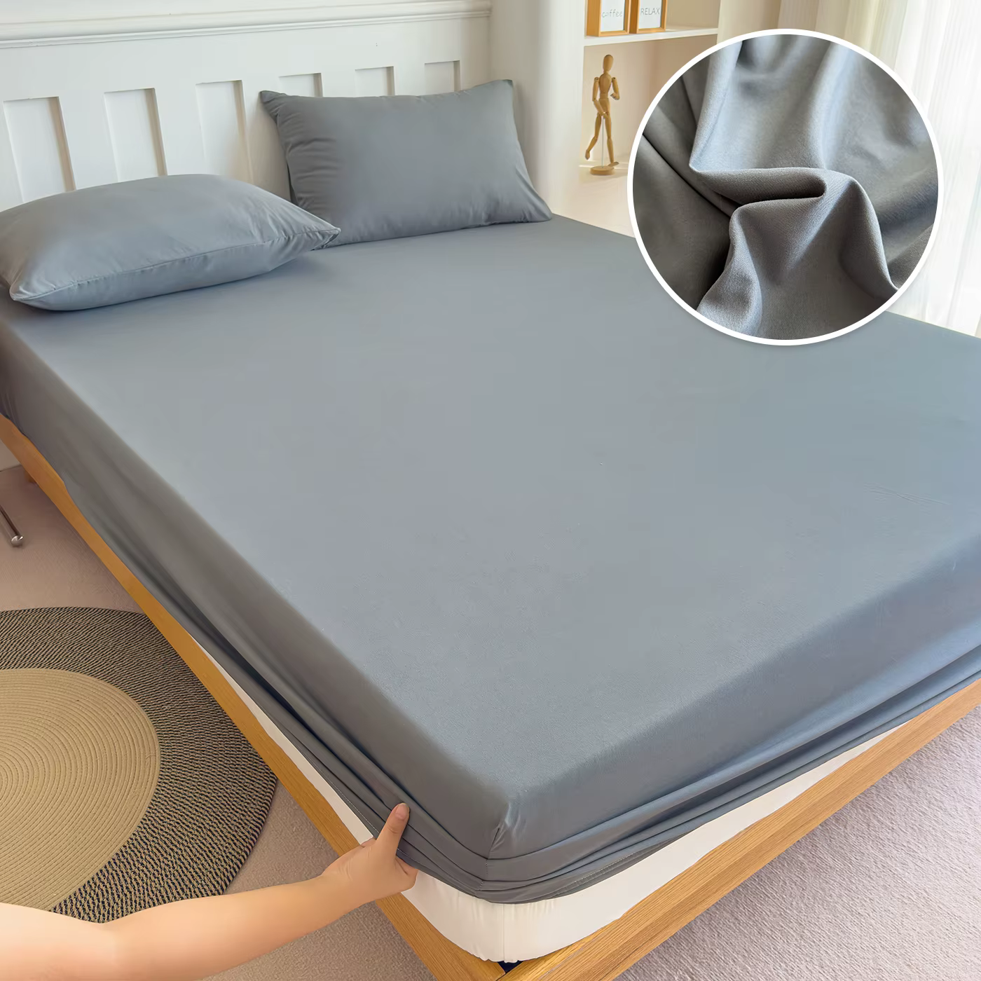 Drap-housse avec bande élastique, couleur unie, protège-matelas pour lit simple, double, king, queen