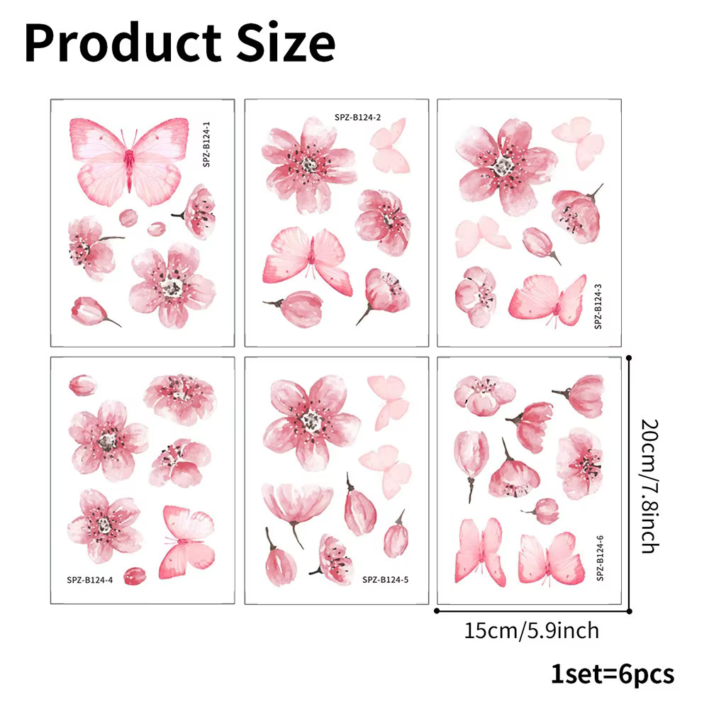 Autocollants muraux imperméables en PVC pour salle de bains, 6 pièces, motif de fleurs, autocollants