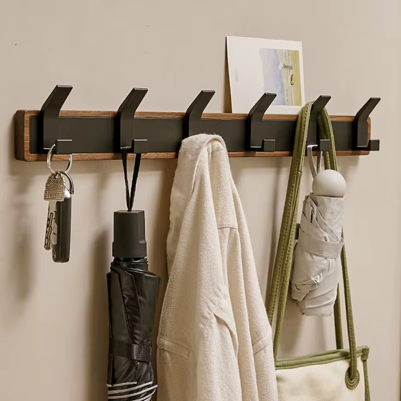 BAKALA-crochet mural en bois noir, porte-manteau suspendu pour salle de bain, cuisine, chambre à cou