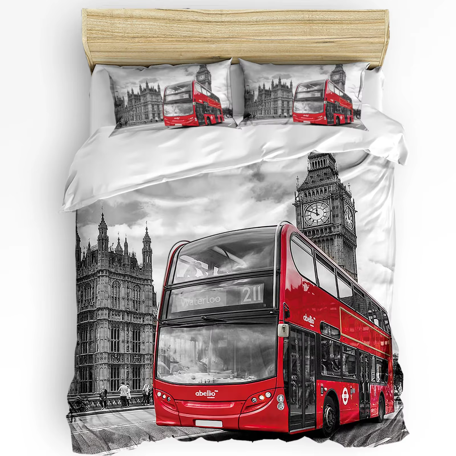 London Street – housse de couette avec taie d'oreiller, Bus rouge Big Ben, ensemble de literie perso