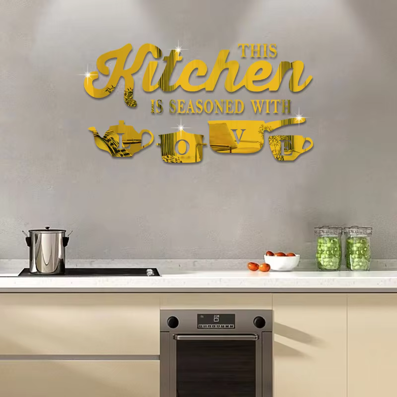 Autocollants muraux miroir en acrylique pour cuisine, cette cuisine est saisonuse avec citations d'a