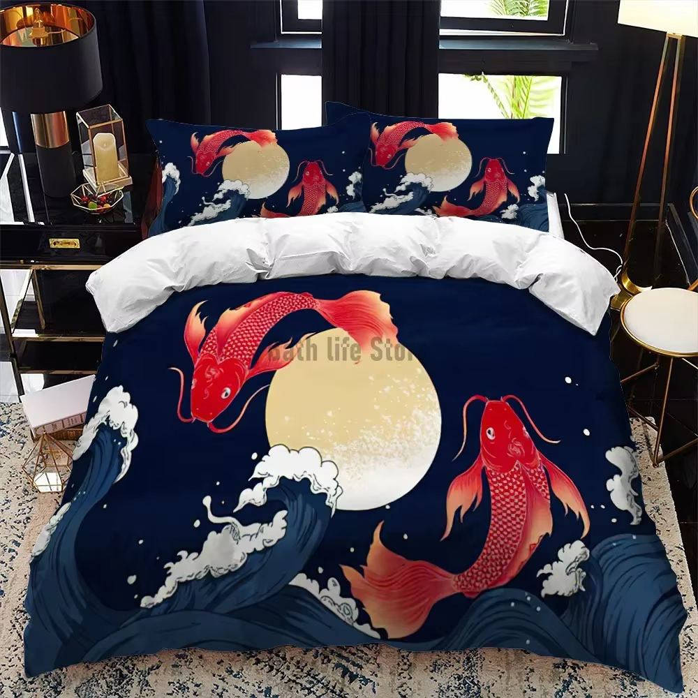 Parure de lit avec peinture japonaise imprimée de paysage, pour enfants filles, ensemble de literie 