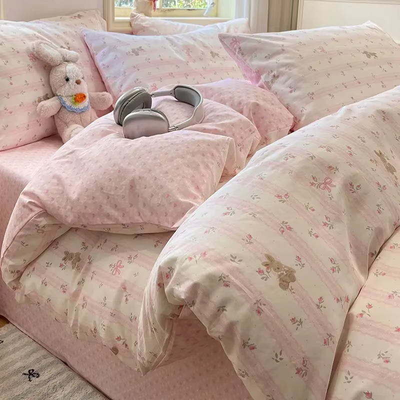 Parure de lit Ours Rose Adorable – Douce pour Enfants et Adultes – Housse de Couette, Drap Plat, Tai