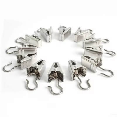 Attaches de rideau métalliques avec anneaux et crochets, boucles de fixation rétro pour rideaux, sup
