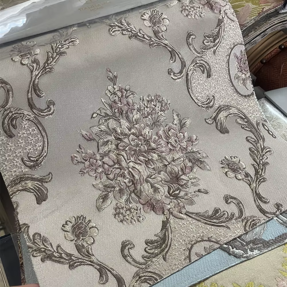 Tissu Jacquard Luxueux de 280 cm de Large, Motif Floral Gaufré Damassé Bleu Clair Kaki, pour Vêtemen