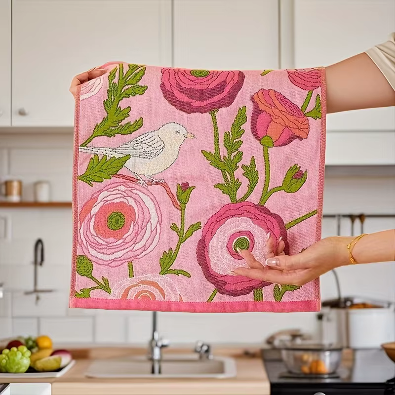 Serviette pour les doigts avec motif d'oiseaux et de fleurs colorés, grande serviette de toilette av