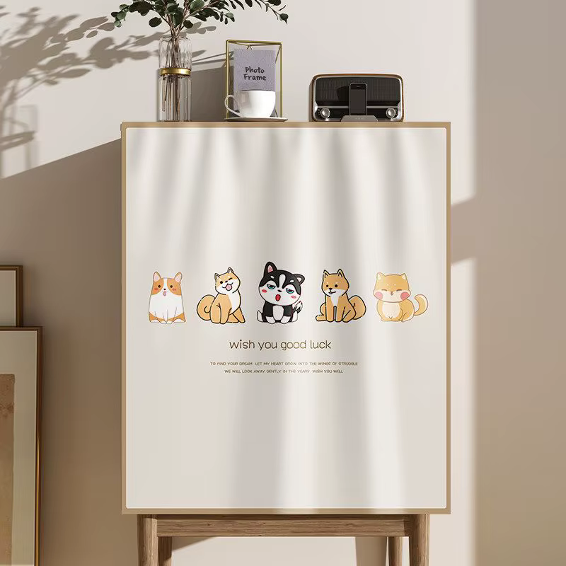 VIKAMA Rideau de protection pour armoire, motif chat mignon et plantes vertes, anti-poussière, ridea