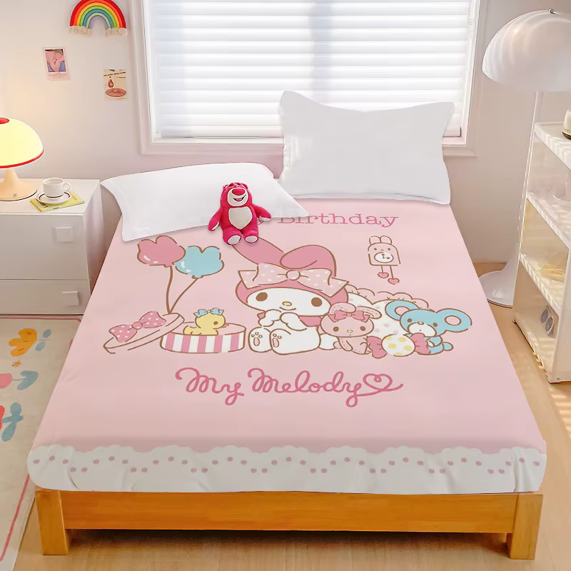 Parure de lit My Melody, drap-housse simple/queen/king Kuromi Anime, avec bande élastique, décoratio