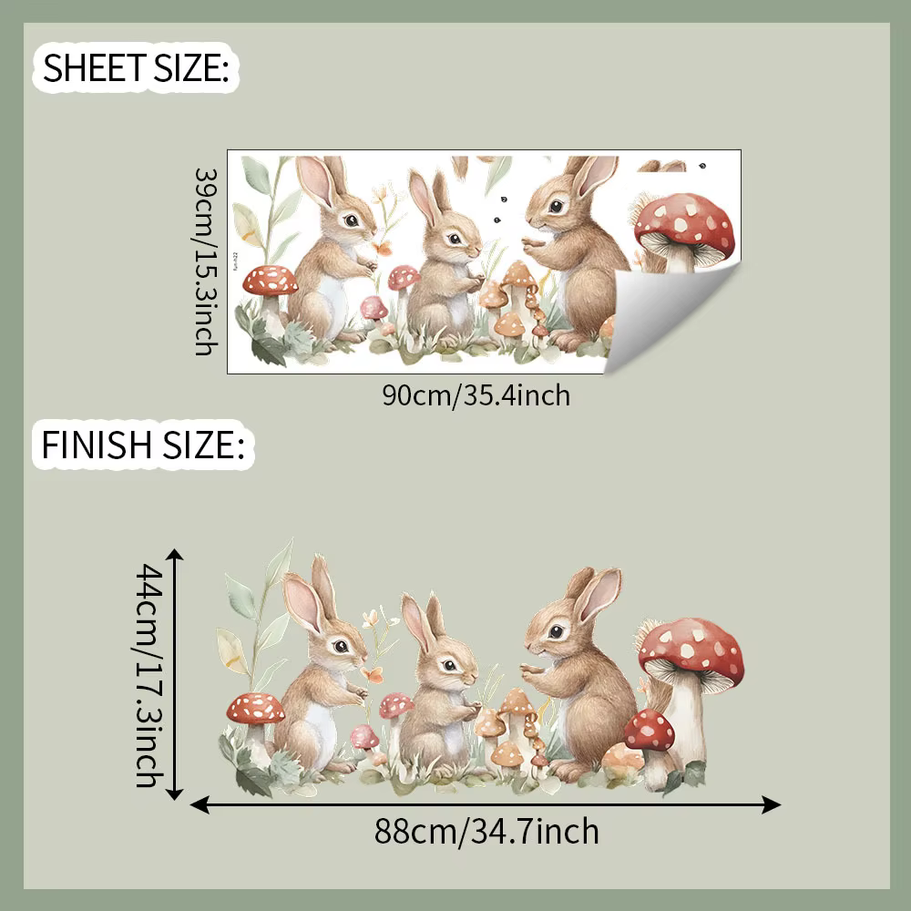 Dessin animé petit lapin champignon chambre salon maison fond embellissement et décoration stickers 