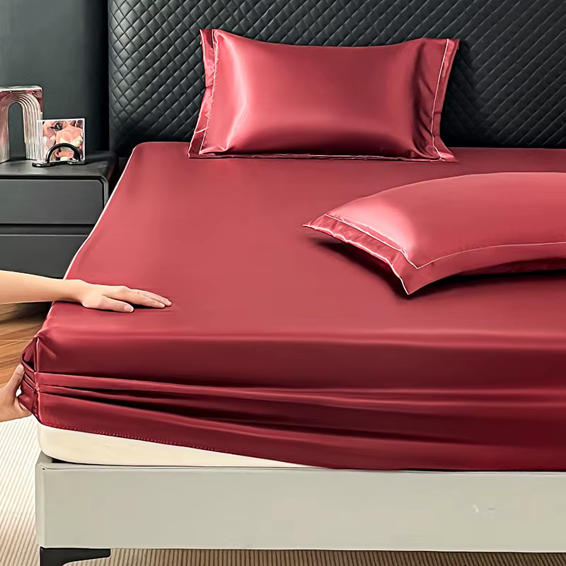 Ensemble de 3 draps-housses en satin de luxe, doux, confortables, respirants, couleur unie, pour lit
