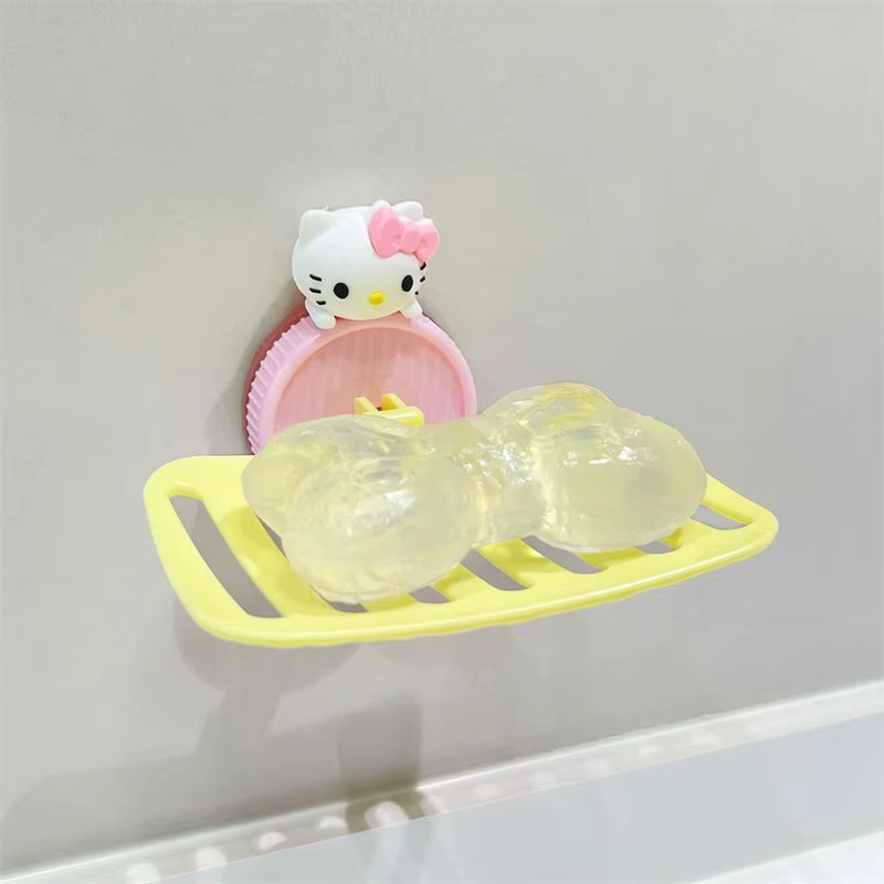 Porte-savon auto-adhésif Hello Kitty Kuromi, porte-savon mural avec drainage, porte-savon simple pou