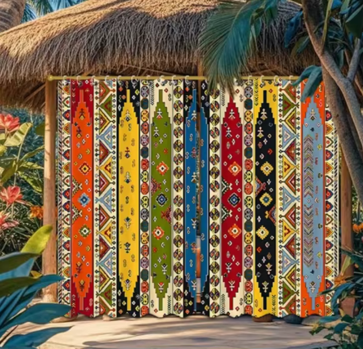 Rideaux d'extérieur 2 pièces, style bohème, colorés et artistiques, pour jardin, patio, intérieur et
