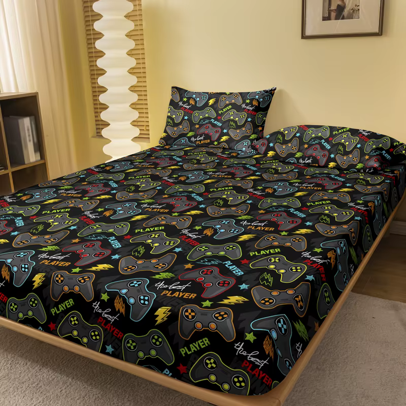 1 drap-housse mat imprimé amusant de dessin animé, housse de lit imprimée pour chambre à coucher, li