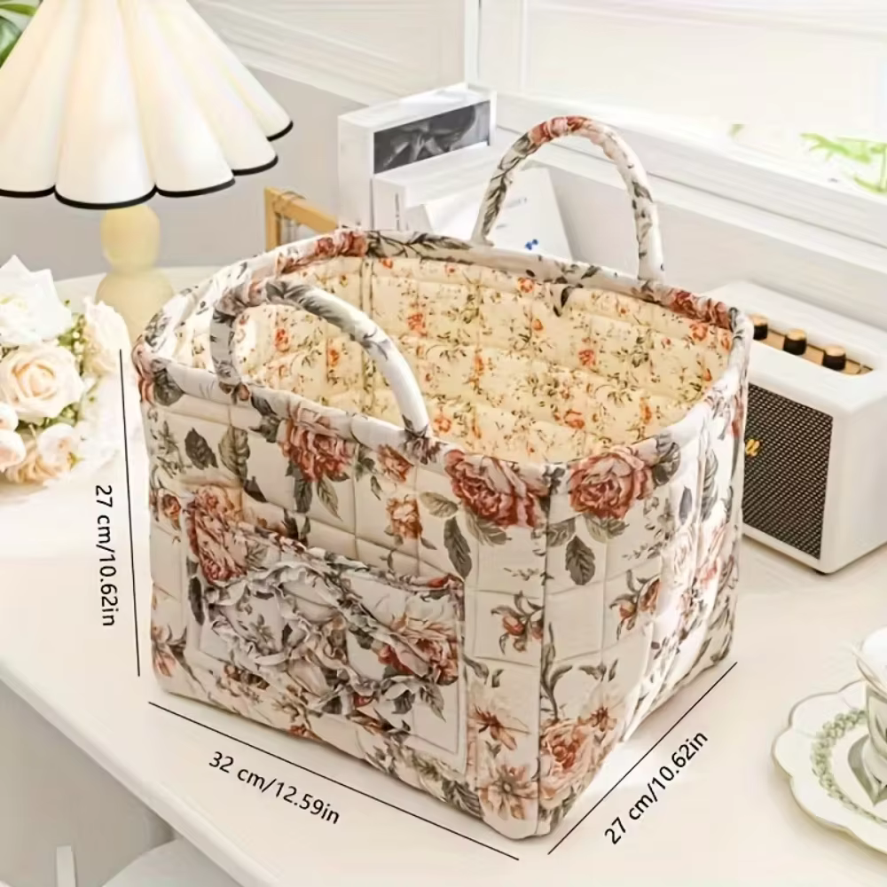 Panier à linge Floral matelassé, panier de rangement en tissu Boho avec poignée, sac fourre-tout de 