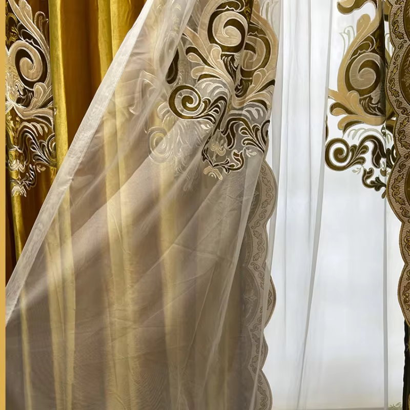 Rideaux de luxe européens salon palais Villa français luxe luxe chambre occultant doré velours brodé