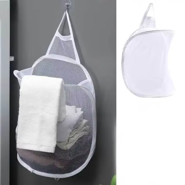 Panier à linge de rangement pliable, organisateur de vêtements sales, sac en maille, mural pour vête