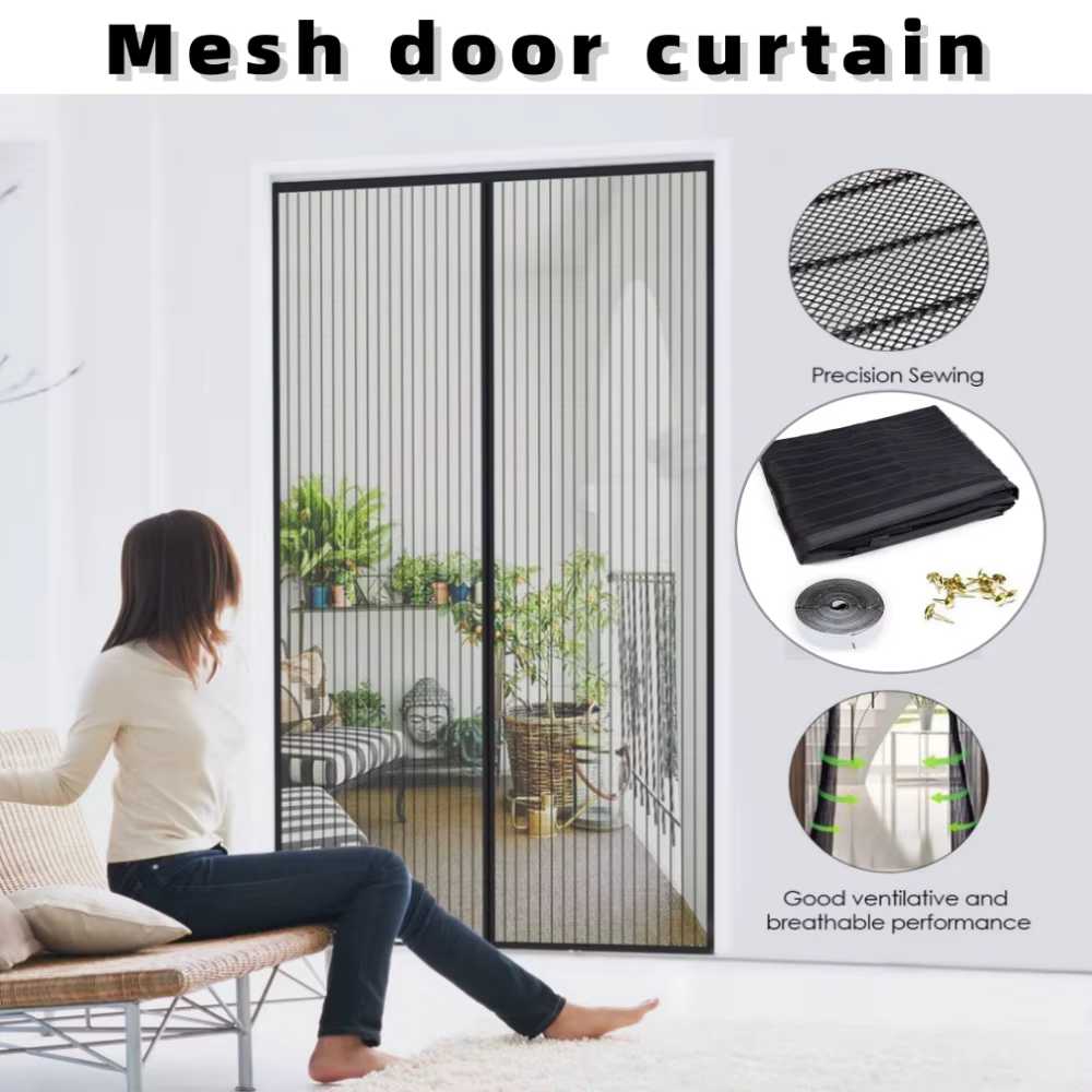 Rideau de porte à écran magnétique sans poinçonnage, Anti-moustiques, insectes volants, fermeture au