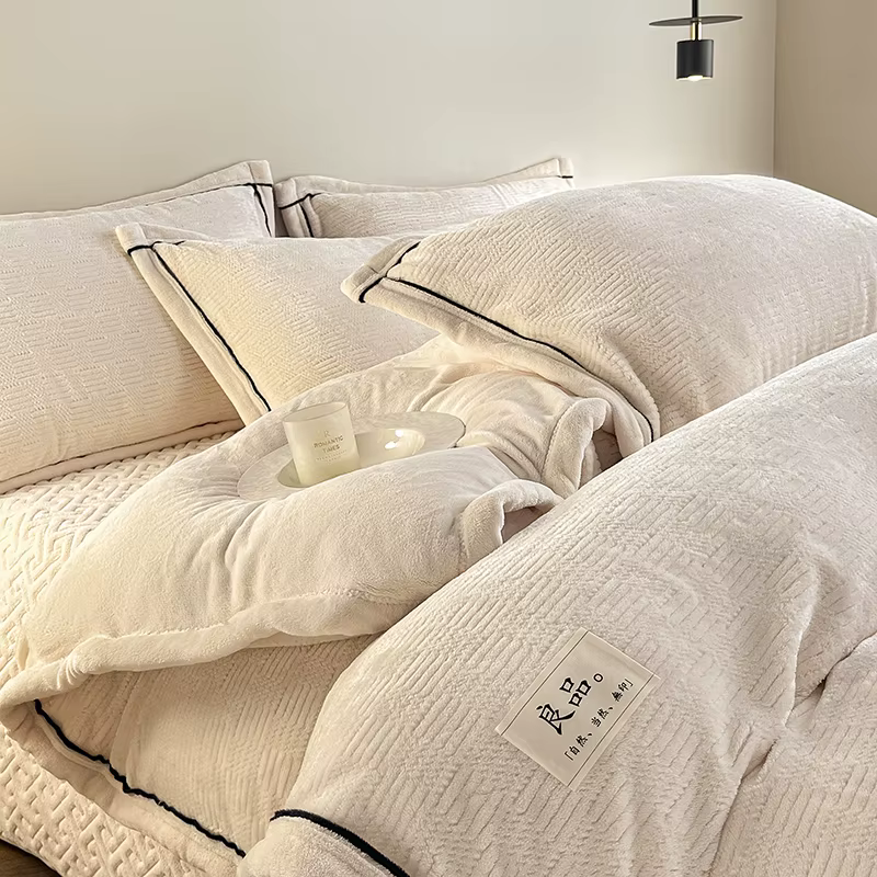 Ensemble de housse de couette en velours de lait, sacs de couette en peluche solides et chauds, couv