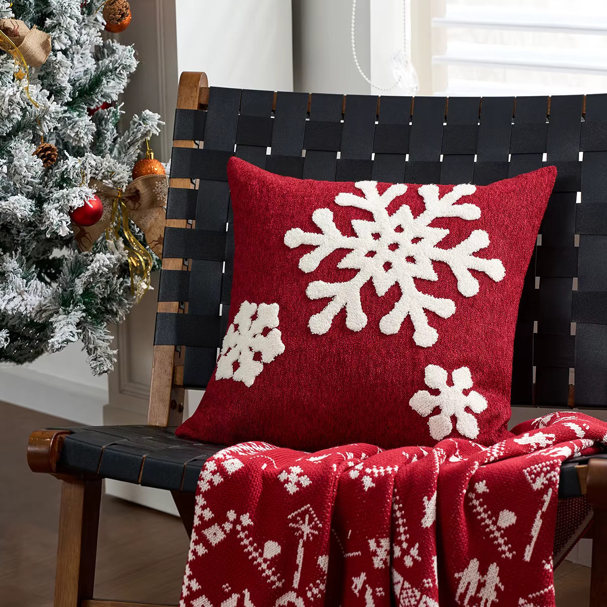 Housse de coussin brodée de noël, sans noyau, flocon de neige, pour canapé-lit, salon, maison, décor