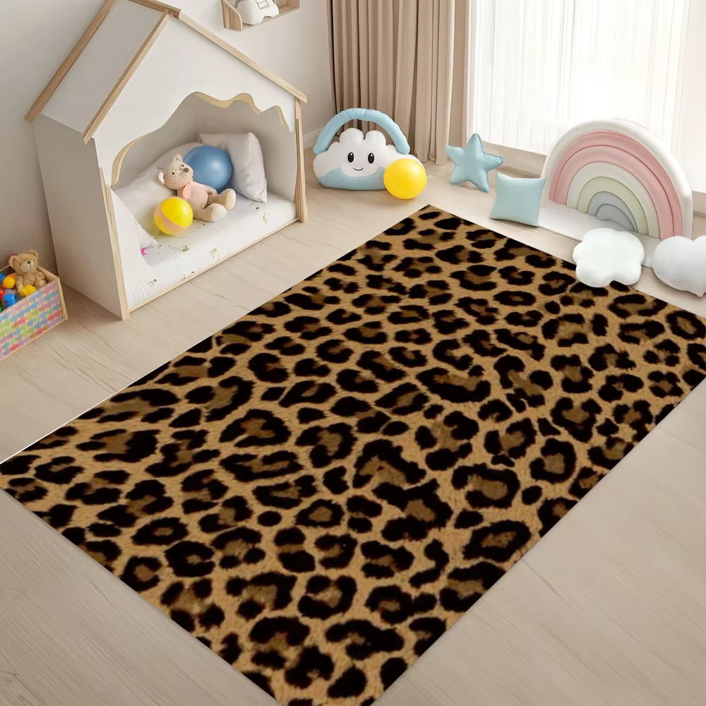 Tapis classique à imprimé léopard - Noir, blanc, marron, motif animal, décoration d'intérieur pour s