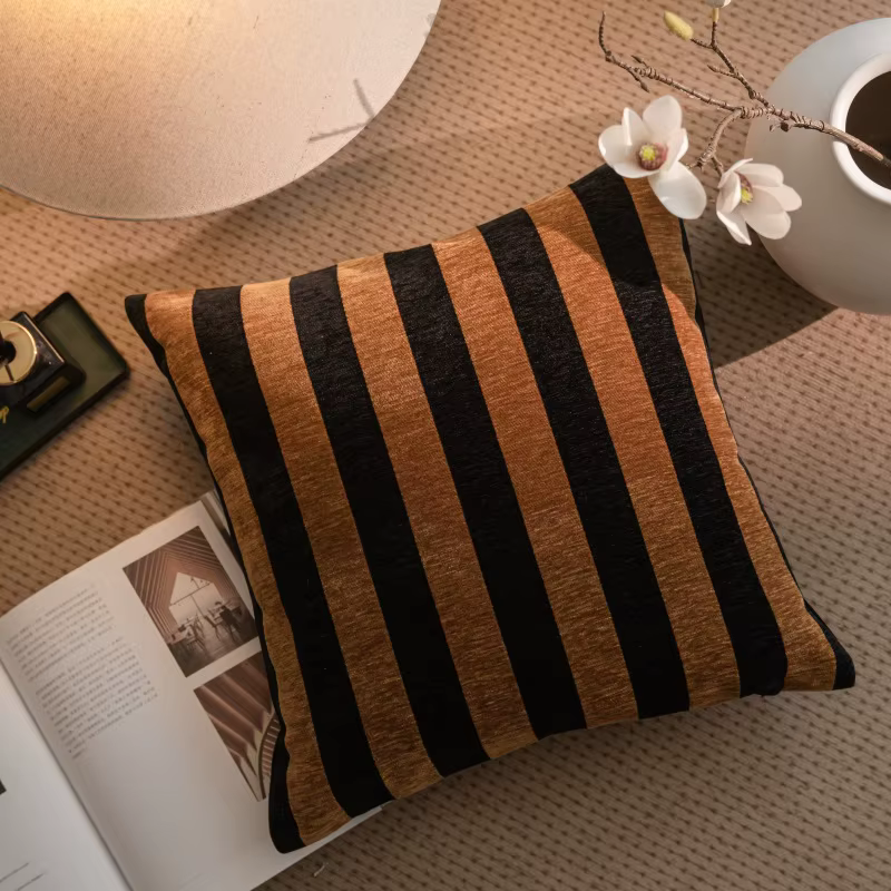 Housses de coussin jacquard géométriques légères, taie d'oreiller décorative française, marron, noir