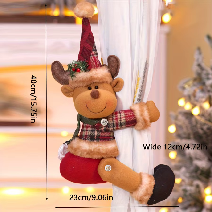 2 styles au choix, pinces à rideaux de Noël avec décorations de Père Noël, bonhomme de neige et renn