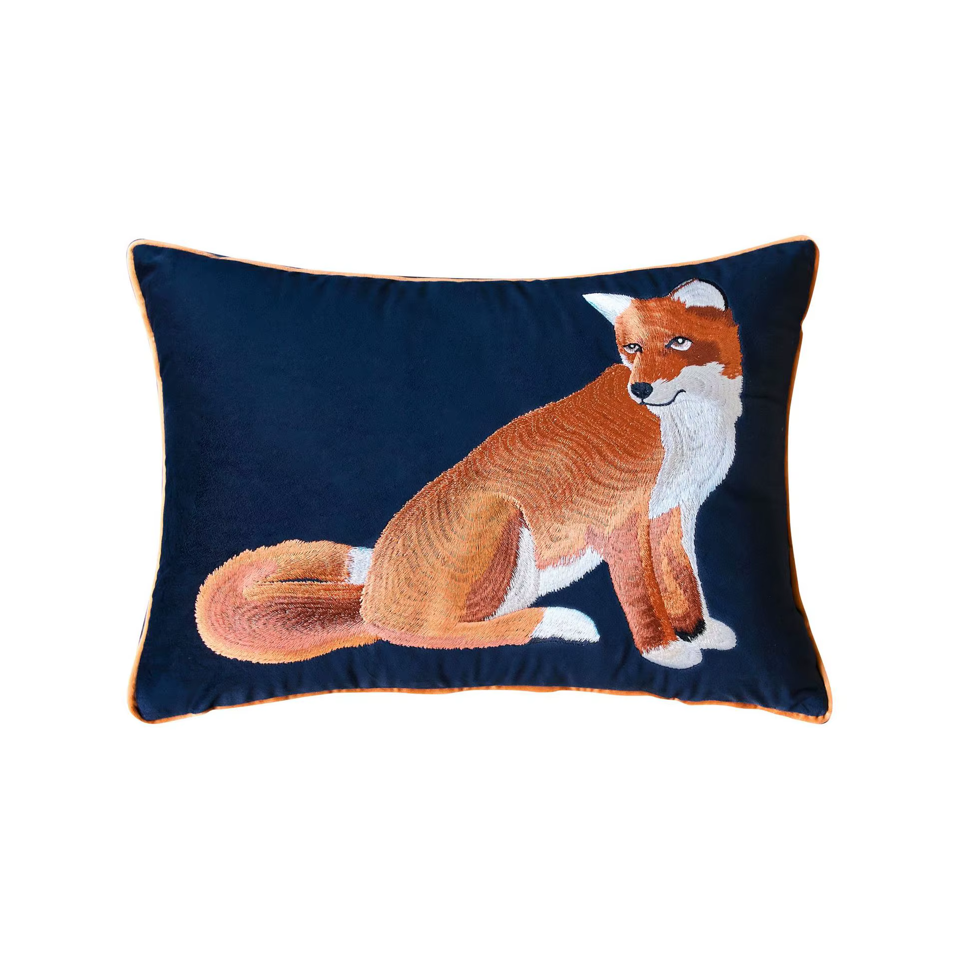 Housse de coussin en velours, taie d'oreiller brodée d'animaux et de renard, décorative, pour lit, c