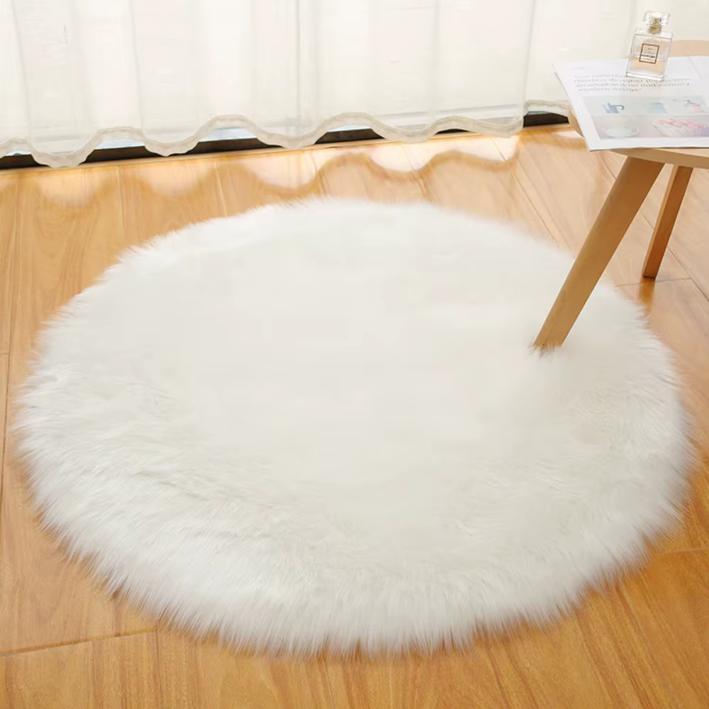 Tapis rond doux 30/50/70 cm, tapis rond long pour chevet, fourrure, laine artificielle, tapis de cha