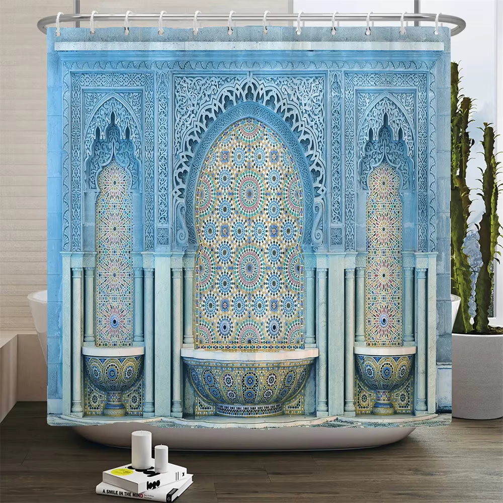 Rideau de douche de style marocain 3d, paysage Architectural européen imprimé, rideau de salle de ba